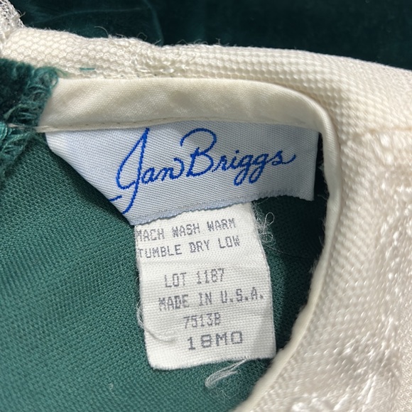 Jan Briggs VTG Christmas Dress Baby Girls Green Velvet Cream Ruffle Lace 18M - Picture 11 of 12